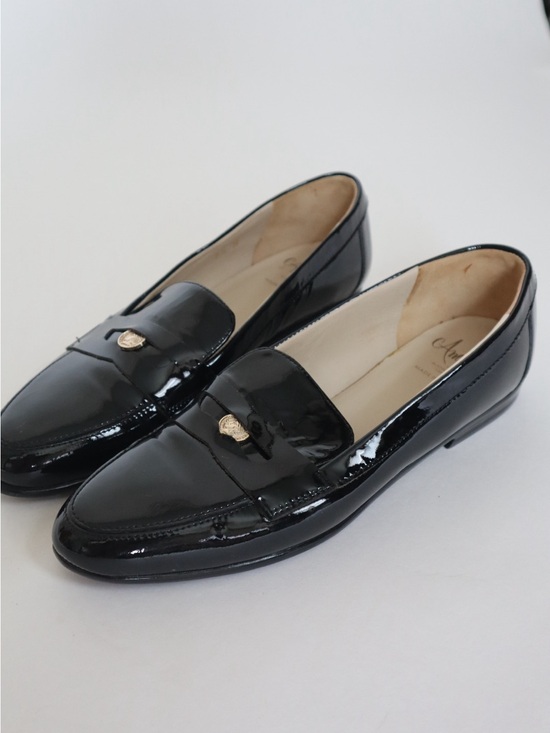 Amalfi Shoes - Amalfi Black Patent Slip-On Penny Loafers with Subtle Gold Penny